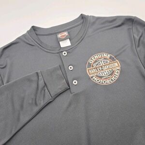 Harley Davidson Shirt Men L Black HD Logo Henley Performance Motorcycles Bedford